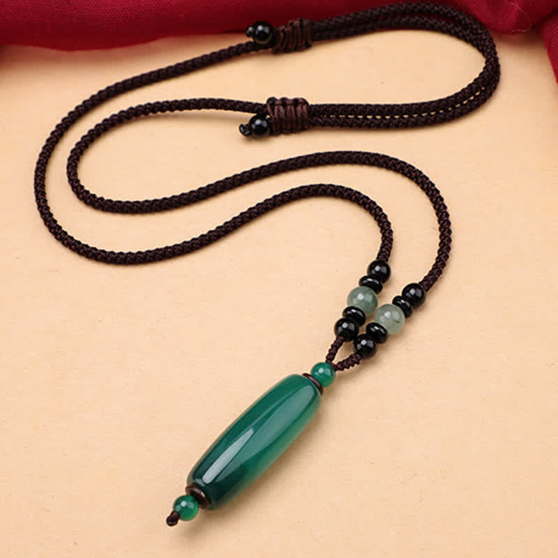 Buddha Stones Green Agate Red Agate Balance Braided Oval Pendant Necklace - image 2