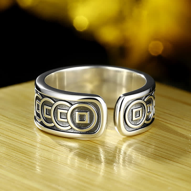Buddha Stones Tibetan Copper Plated With Silver Yellow Jambhala Protection Adjustable Ring - image 2