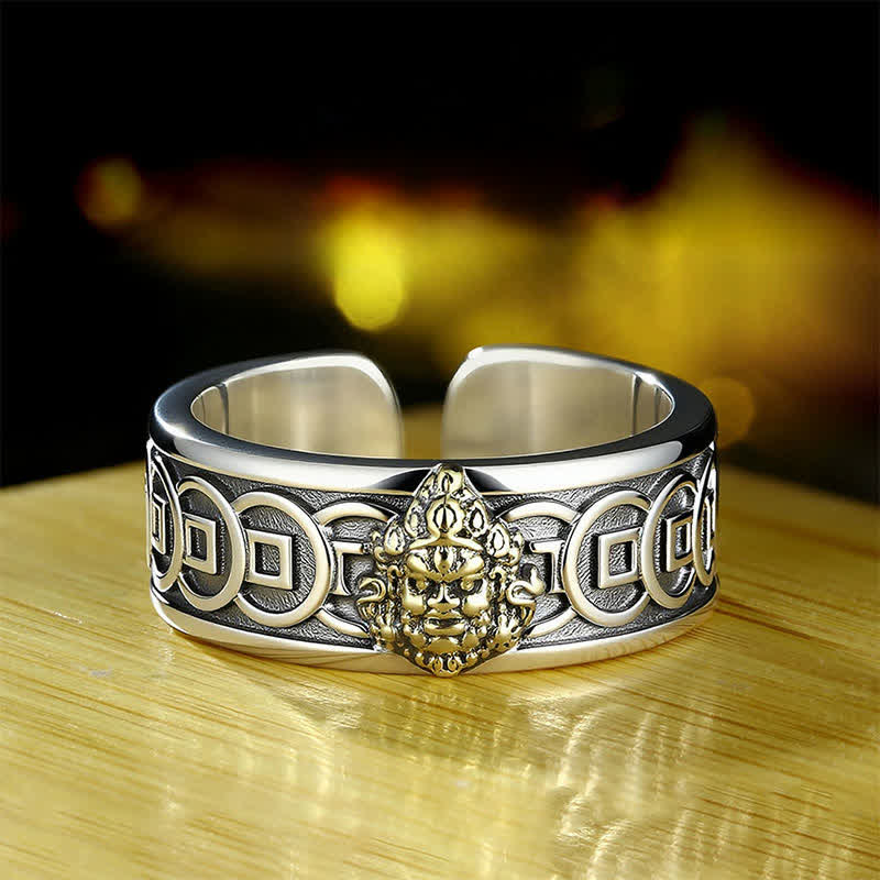 Buddha Stones Tibetan Copper Plated With Silver Yellow Jambhala Protection Adjustable Ring - Copper(Healing ♥ Wealth) - image 0