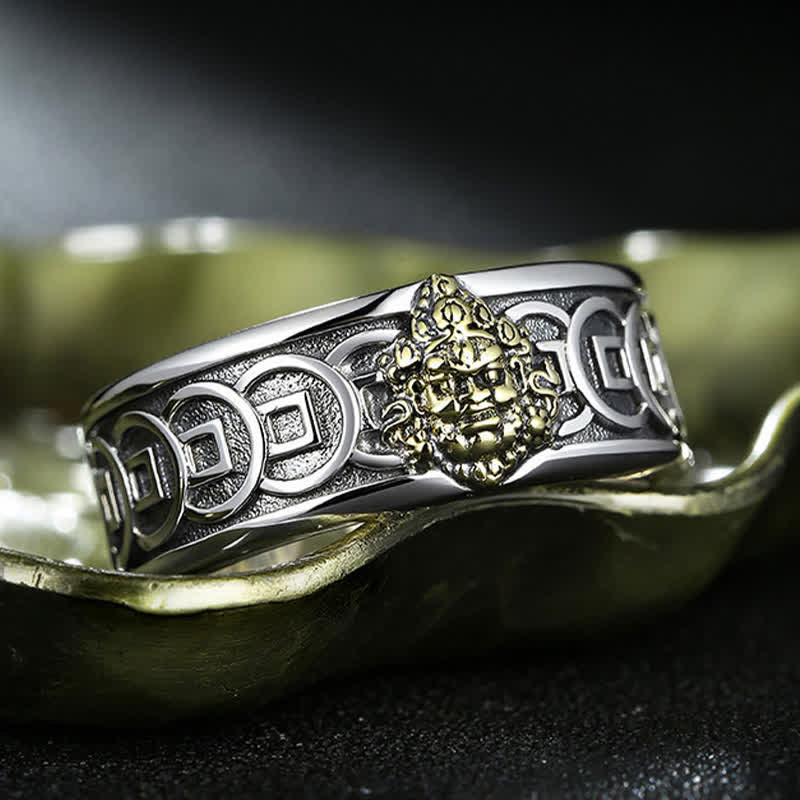 Buddha Stones Tibetan Copper Plated With Silver Yellow Jambhala Protection Adjustable Ring - image 4