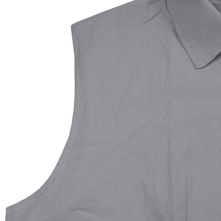 Buddha Stones Summer Casual Minimalist Button-Up Solid Men's Sleeveless Shirts - image 27