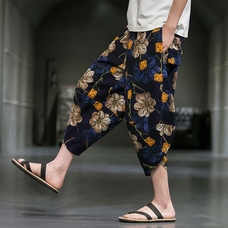 Buddha Stones Summer Casual Boho Floral Capri Pants Men's Tapered Pants With Pockets - image 8