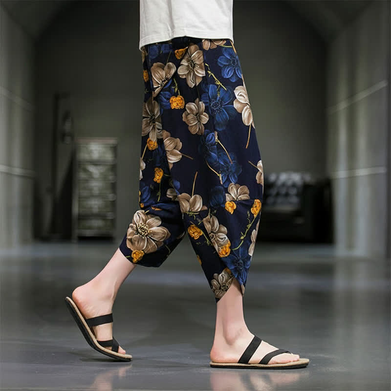 Buddha Stones Summer Casual Boho Floral Capri Pants Men's Tapered Pants With Pockets - image 7
