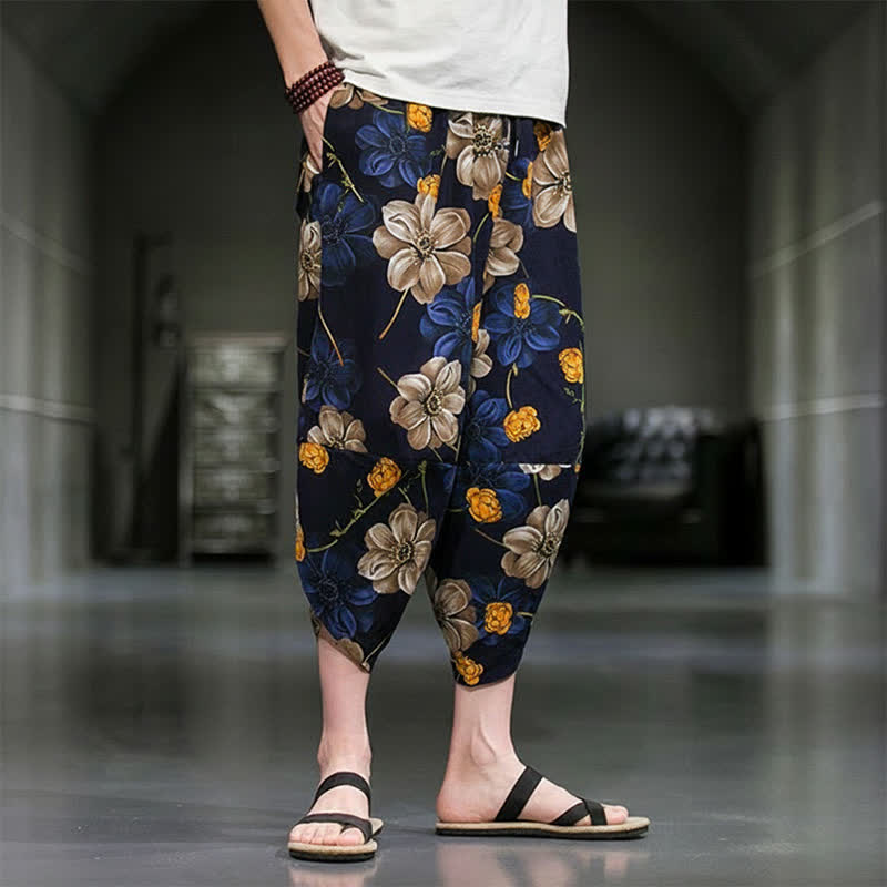 Buddha Stones Summer Casual Boho Floral Capri Pants Men's Tapered Pants With Pockets - image 3