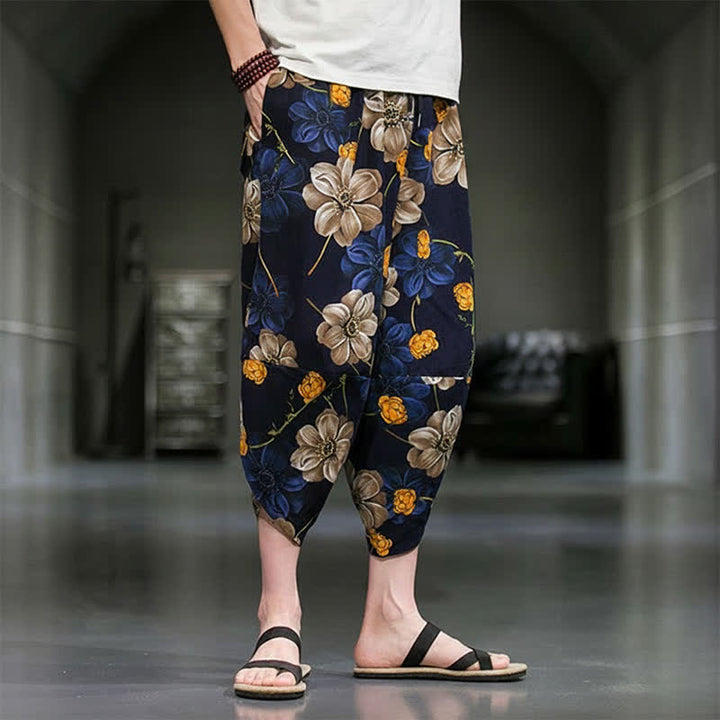 Buddha Stones Summer Casual Boho Floral Capri Pants Men's Tapered Pants With Pockets - image 3