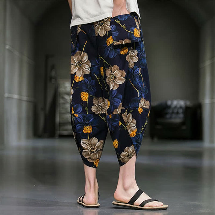 Buddha Stones Summer Casual Boho Floral Capri Pants Men's Tapered Pants With Pockets - image 4