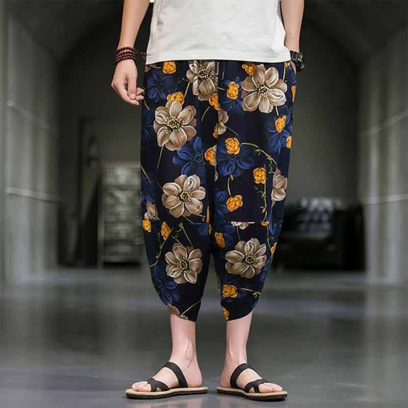 Buddha Stones Summer Casual Boho Floral Capri Pants Men's Tapered Pants With Pockets - image 1