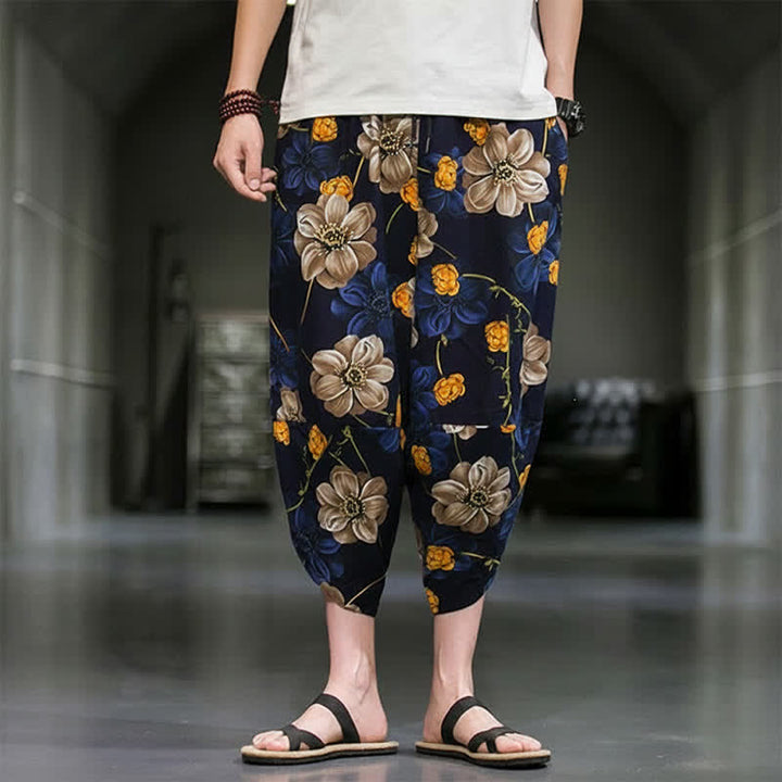 Buddha Stones Summer Casual Boho Floral Capri Pants Men's Tapered Pants With Pockets - image 1
