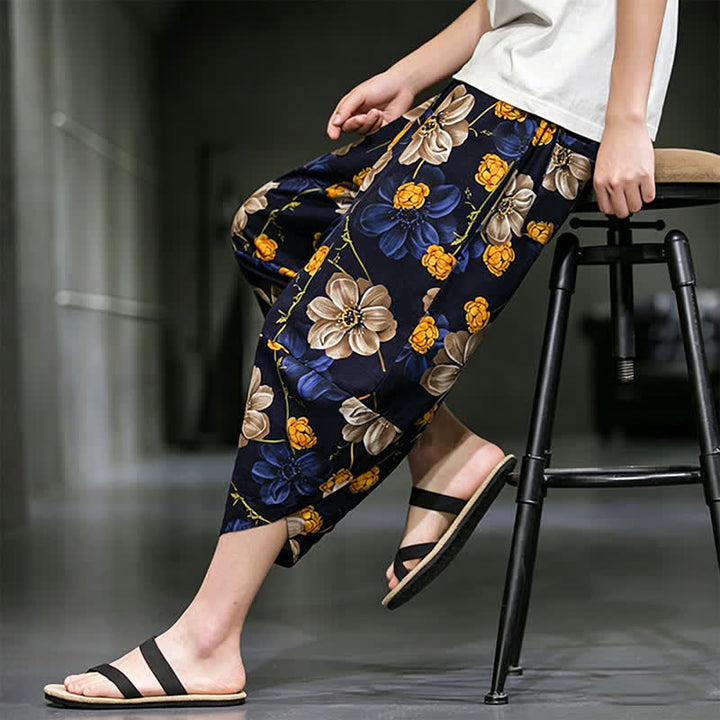 Buddha Stones Summer Casual Boho Floral Capri Pants Men's Tapered Pants With Pockets - image 10