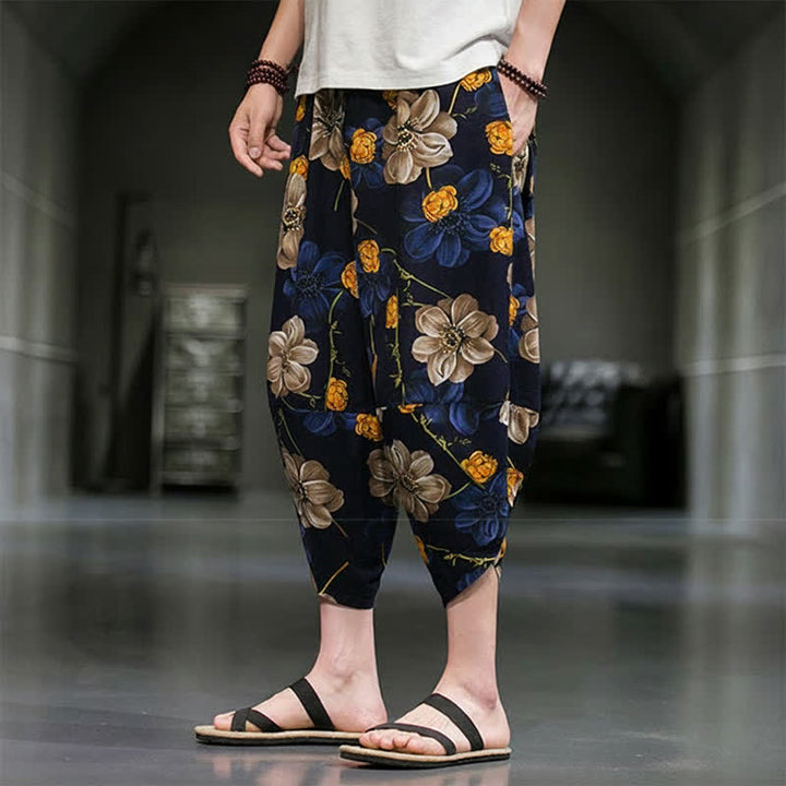 Buddha Stones Summer Casual Boho Floral Capri Pants Men's Tapered Pants With Pockets - image 6