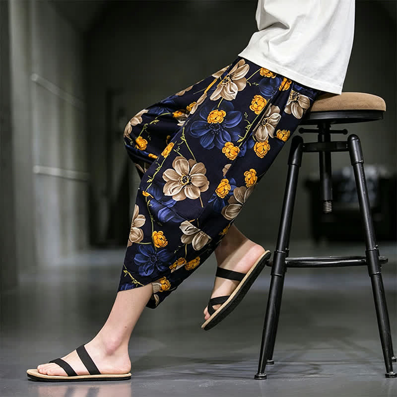 Buddha Stones Summer Casual Boho Floral Capri Pants Men's Tapered Pants With Pockets - image 9