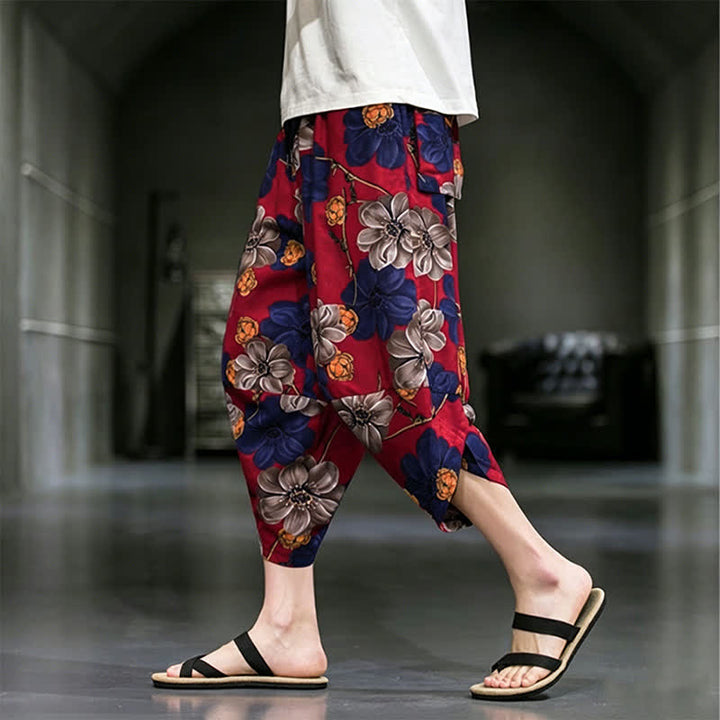 Buddha Stones Summer Casual Boho Floral Capri Pants Men's Tapered Pants With Pockets - image 13
