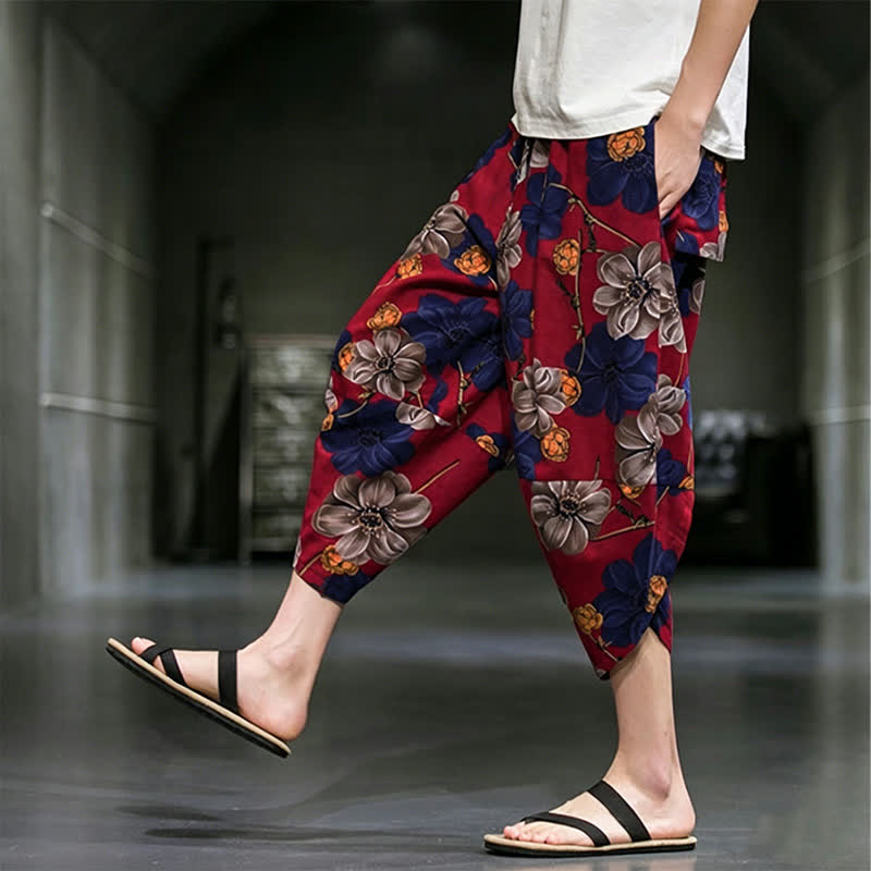 Buddha Stones Summer Casual Boho Floral Capri Pants Men's Tapered Pants With Pockets - image 16