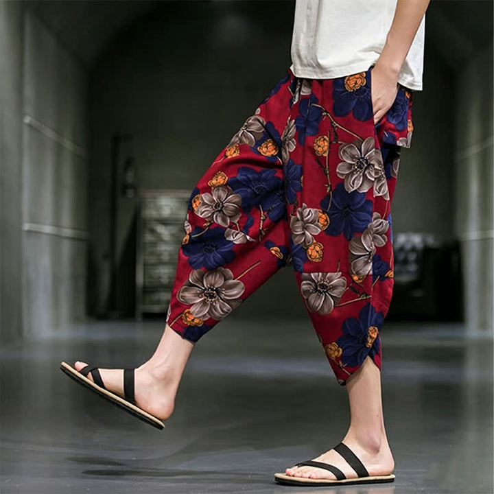 Buddha Stones Summer Casual Boho Floral Capri Pants Men's Tapered Pants With Pockets - image 16