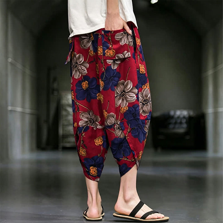 Buddha Stones Summer Casual Boho Floral Capri Pants Men's Tapered Pants With Pockets - image 14