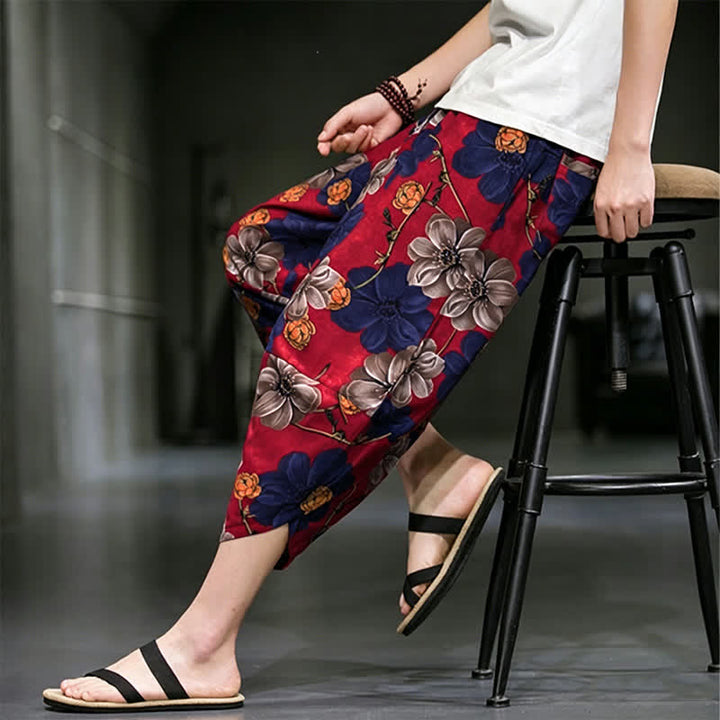 Buddha Stones Summer Casual Boho Floral Capri Pants Men's Tapered Pants With Pockets - image 17