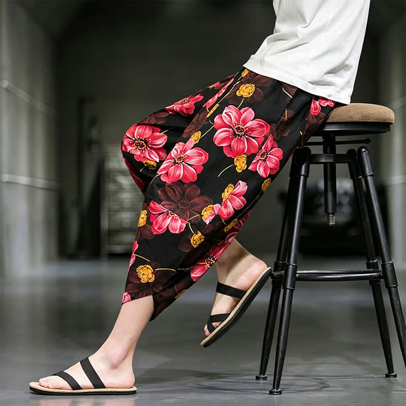 Buddha Stones Summer Casual Boho Floral Capri Pants Men's Tapered Pants With Pockets - image 24