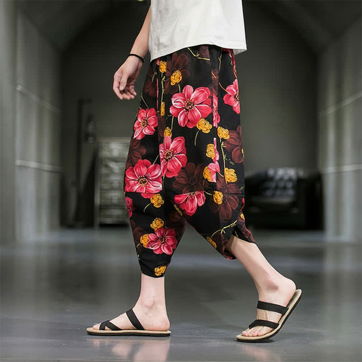 Buddha Stones Summer Casual Boho Floral Capri Pants Men's Tapered Pants With Pockets - image 21