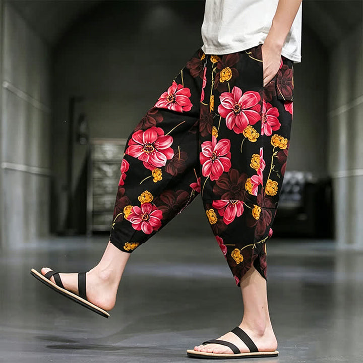 Buddha Stones Summer Casual Boho Floral Capri Pants Men's Tapered Pants With Pockets - image 23