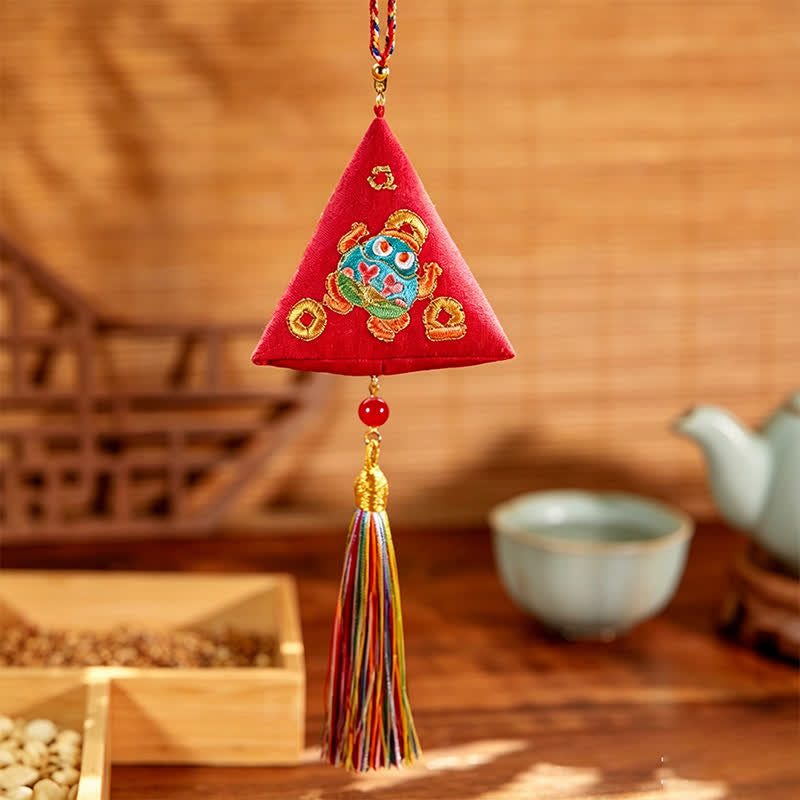 Buddha Stones Embroidery Zongzi Triangle Scorpion Cute Animal Decor - Red Toad - image 4