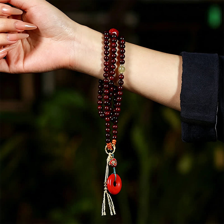 Buddha Stones Red Sandalwood Peace Buckle Protection Hand-Woven 108 Bead Mala - image 7