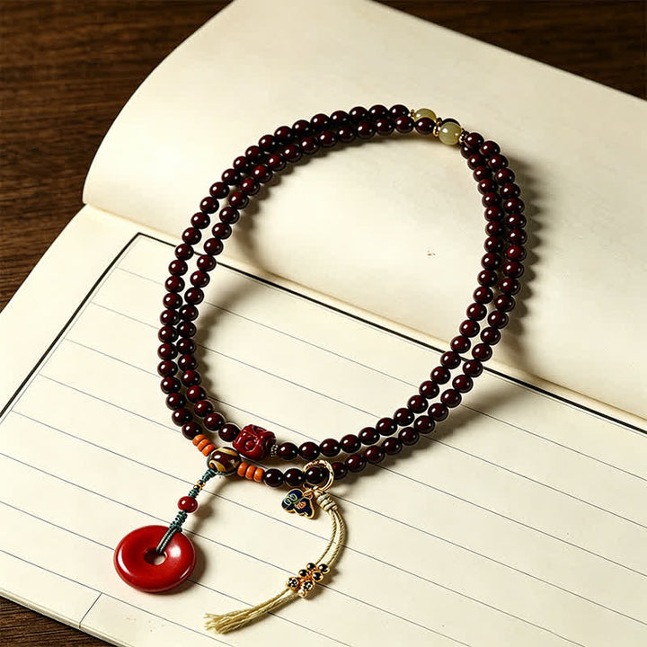 Buddha Stones Red Sandalwood Peace Buckle Protection Hand-Woven 108 Bead Mala - image 1
