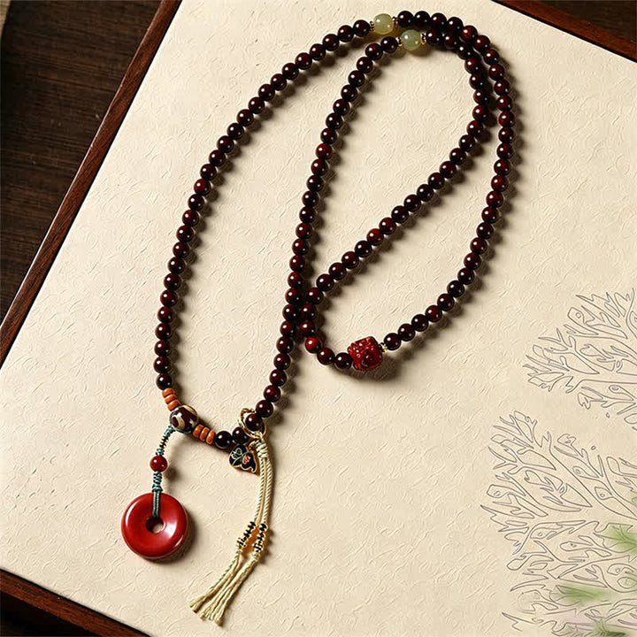 Buddha Stones Red Sandalwood Peace Buckle Protection Hand-Woven 108 Bead Mala - image 3