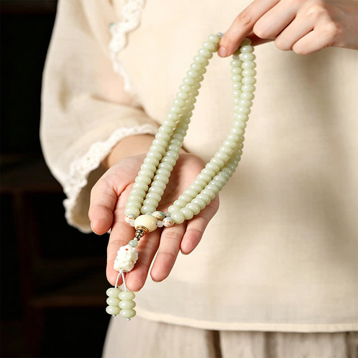 Buddha Stones White Bodhi Seed Bodhisattva Tara Hope Hand-Woven Ethnic 108 Bead Mala - image 7