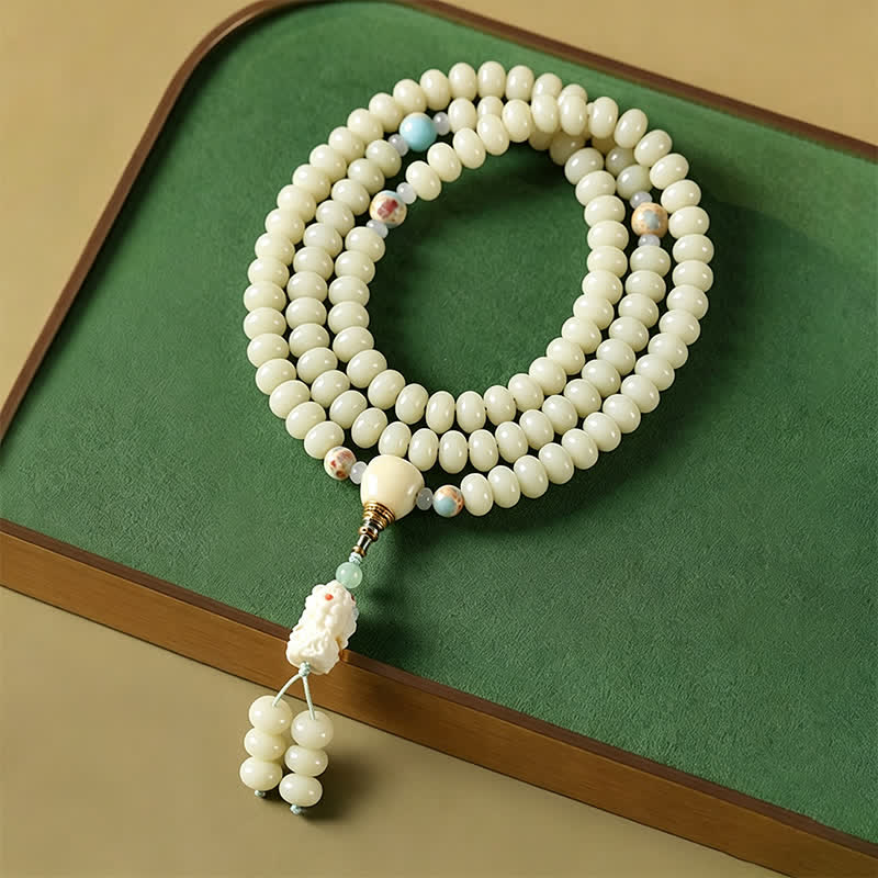 Buddha Stones White Bodhi Seed Bodhisattva Tara Hope Hand-Woven Ethnic 108 Bead Mala - White Bodhi Seed (Purity ♥ Clarity) - image 0