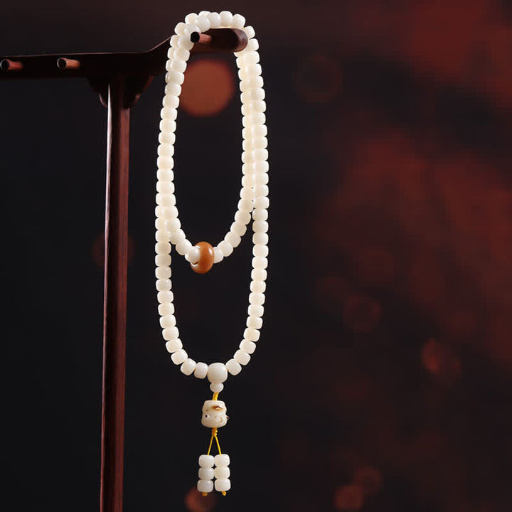 Buddha Stones White Bodhi Seed Cat Purity Hand-Polished Prayer Mala - image 2