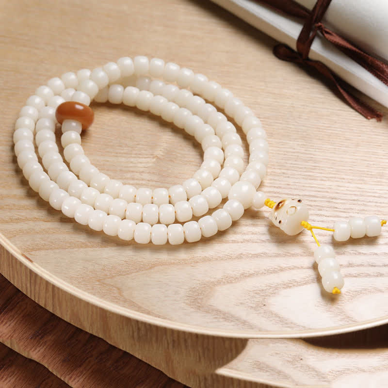 Buddha Stones White Bodhi Seed Cat Purity Hand-Polished Prayer Mala - 10mm - White Bodhi Seed (Purity ♥ Clarity) - image 0