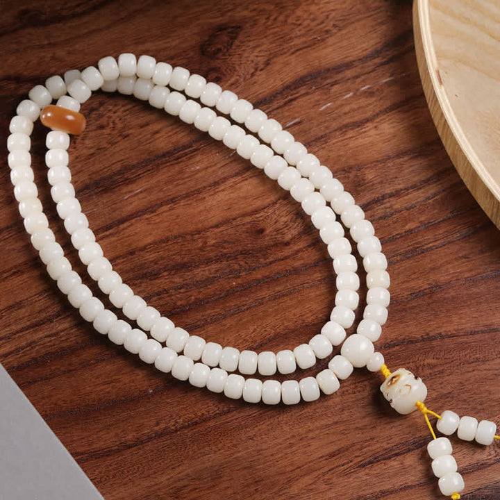Buddha Stones White Bodhi Seed Cat Purity Hand-Polished Prayer Mala - image 1