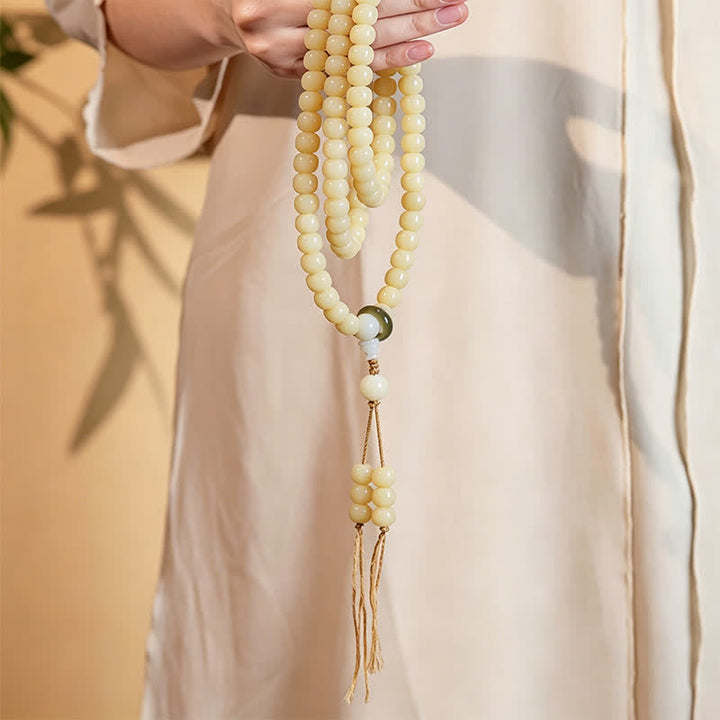 Buddha Stones Bodhi Root Lotus Pendant Purity 108 Bead Hand Polished Round Mala - image 6