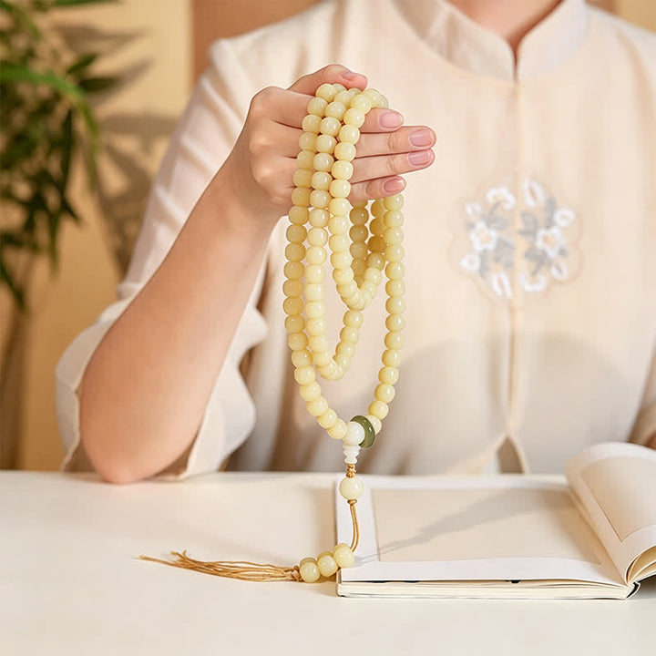 Buddha Stones Bodhi Root Lotus Pendant Purity 108 Bead Hand Polished Round Mala - image 7