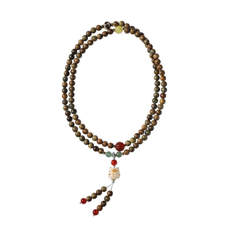 Buddha Stones Green Sandalwood Serenity Hand-Woven Cat Charm Retro Ethnic Mala - image 7