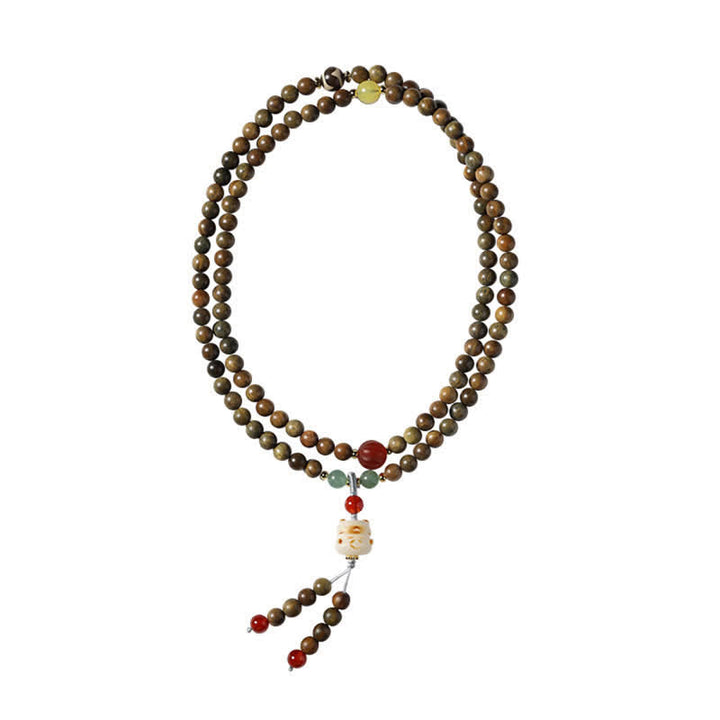 Buddha Stones Green Sandalwood Serenity Hand-Woven Cat Charm Retro Ethnic Mala - image 7