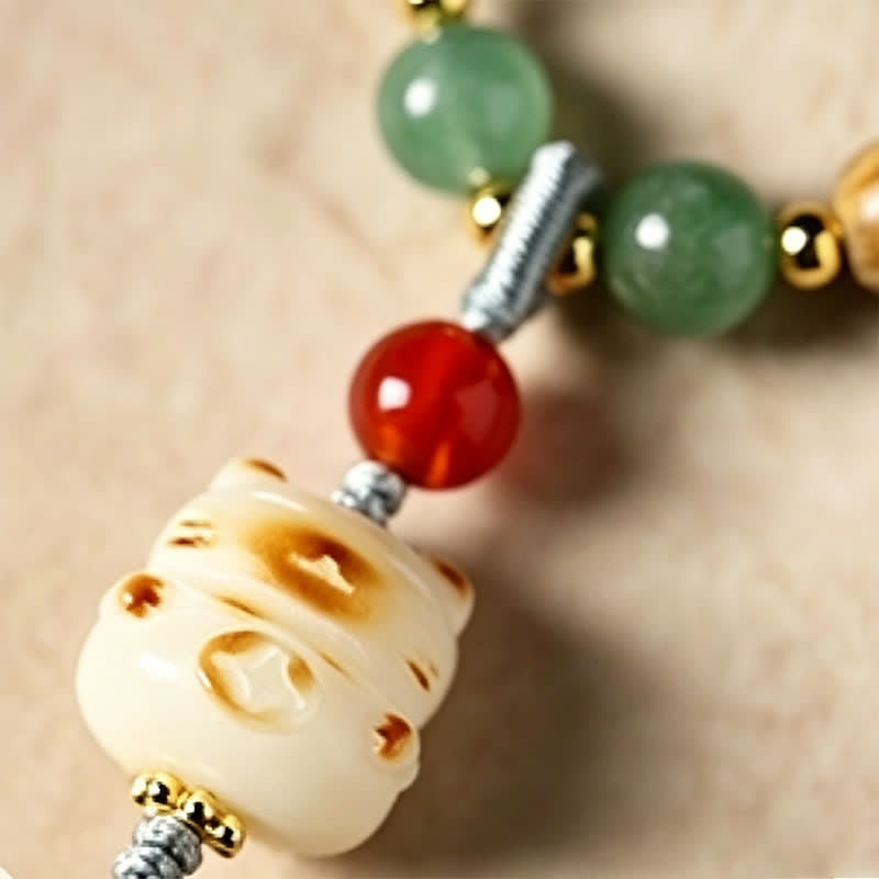 Buddha Stones Green Sandalwood Serenity Hand-Woven Cat Charm Retro Ethnic Mala - image 16