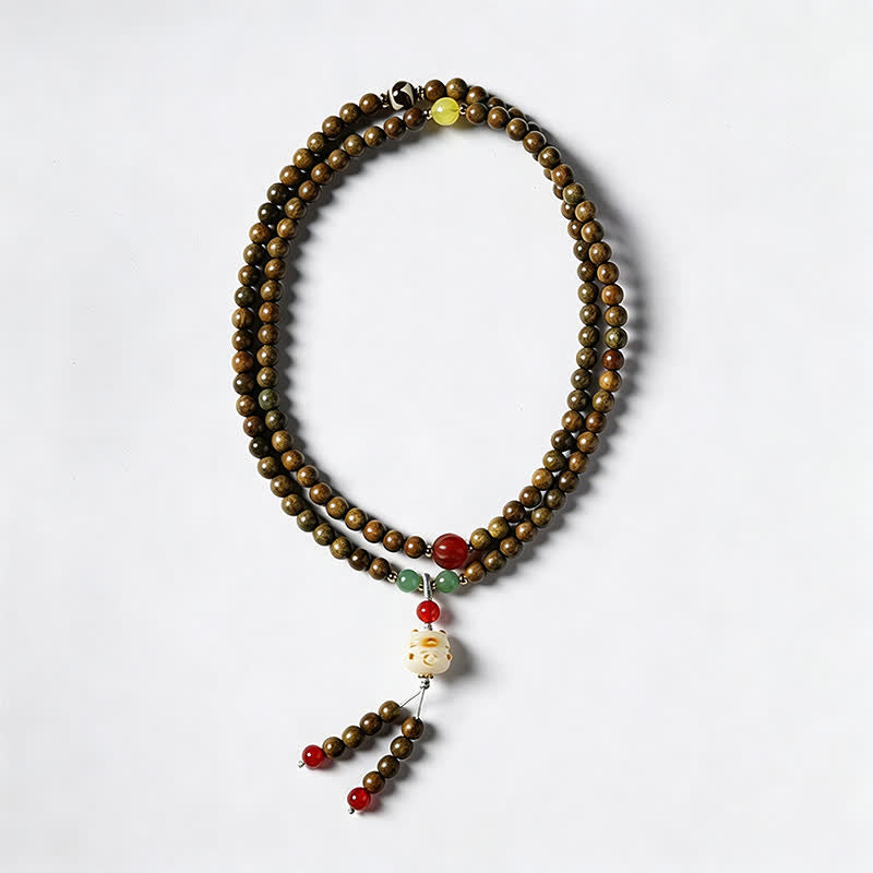 Buddha Stones Green Sandalwood Serenity Hand-Woven Cat Charm Retro Ethnic Mala - image 6