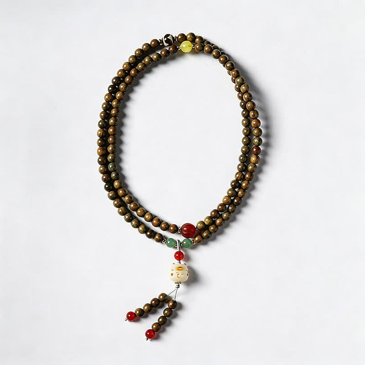 Buddha Stones Green Sandalwood Serenity Hand-Woven Cat Charm Retro Ethnic Mala - image 6