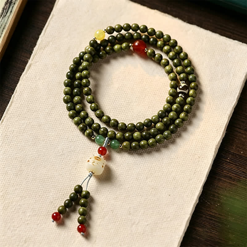 Buddha Stones Green Sandalwood Serenity Hand-Woven Cat Charm Retro Ethnic Mala - Green Sandalwood (Calm Energy ♥ Spiritual Balance) - image 0
