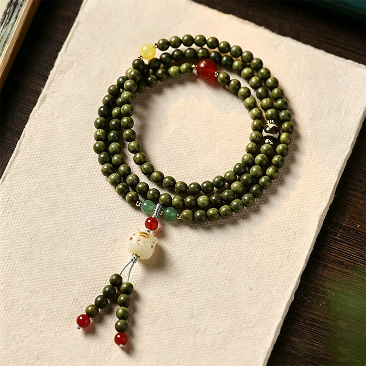 Buddha Stones Green Sandalwood Serenity Hand-Woven Cat Charm Retro Ethnic Mala - Green Sandalwood (Calm Energy ♥ Spiritual Balance) - image 0
