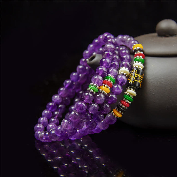 Buddha Stones Amethyst Om Mani Padme Hum Purity Prayer 108 Bead Mala - image 7