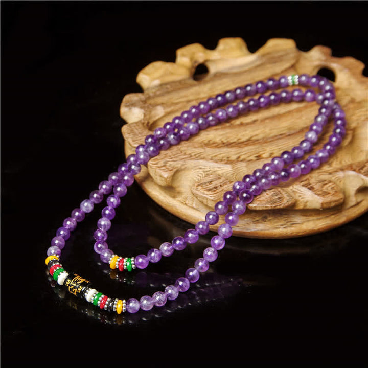 Buddha Stones Amethyst Om Mani Padme Hum Purity Prayer 108 Bead Mala - image 9