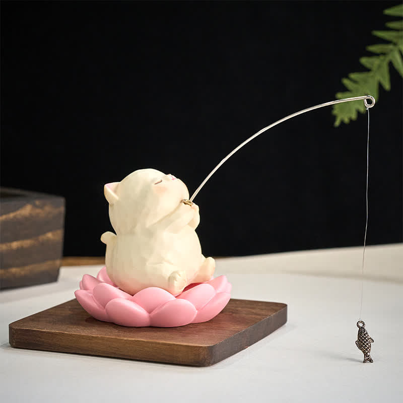 Buddha Stones Resin Lotus New Beginnings Cute Animal Fishing Desk Decor - image 4