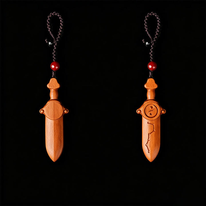 Buddha Stones Jujube Wood Yin Yang Balance Engraved Sword Keychains - image 4