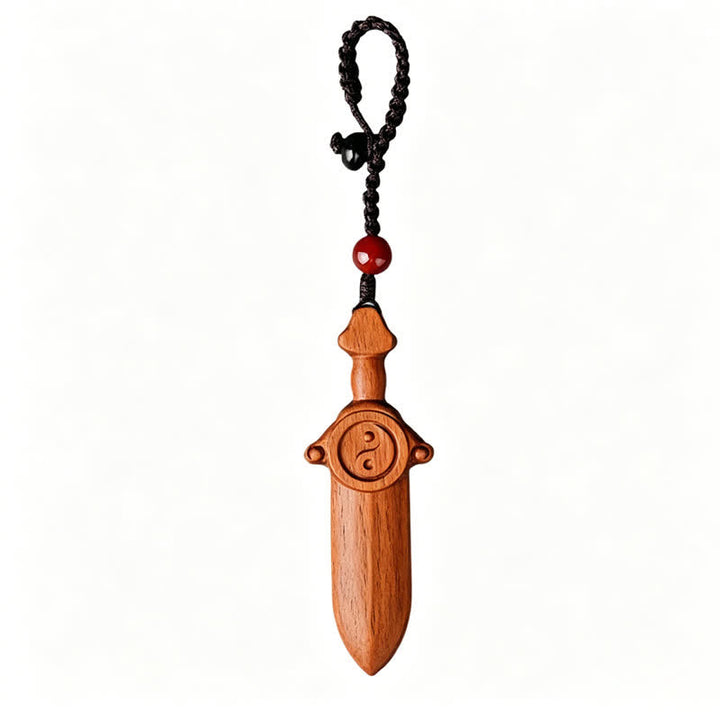 Buddha Stones Jujube Wood Yin Yang Balance Engraved Sword Keychains - image 7