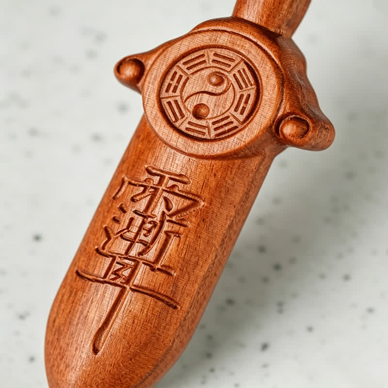 Buddha Stones Jujube Wood Yin Yang Balance Engraved Sword Keychains - image 10