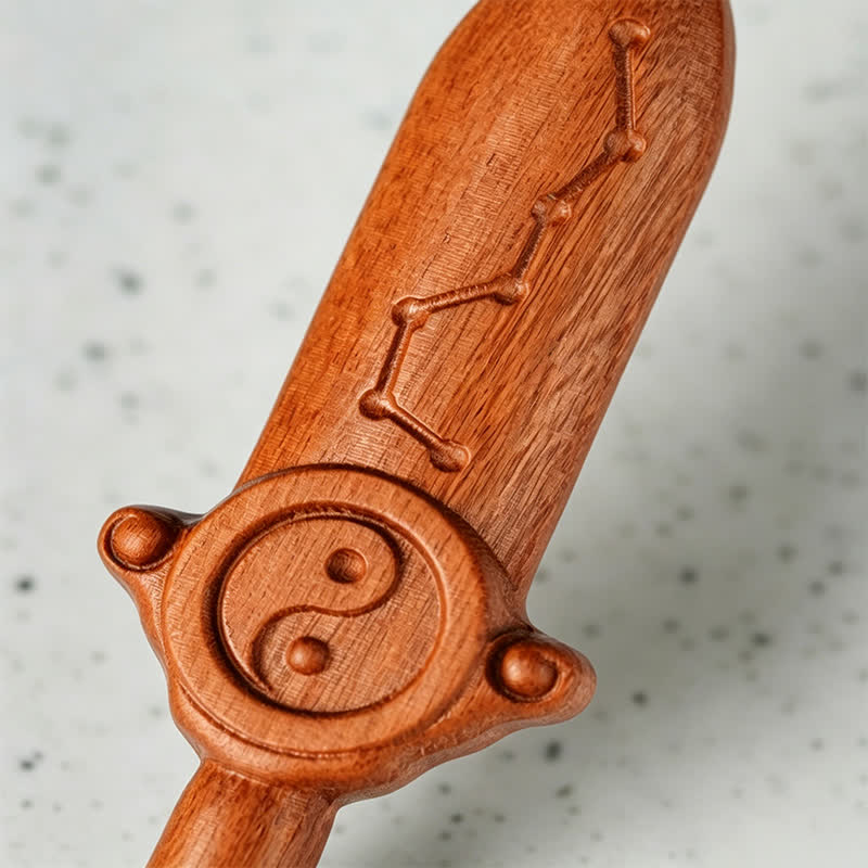 Buddha Stones Jujube Wood Yin Yang Balance Engraved Sword Keychains - image 11