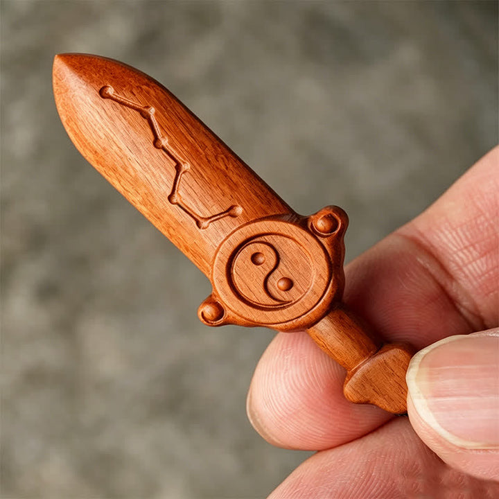 Buddha Stones Jujube Wood Yin Yang Balance Engraved Sword Keychains - image 8