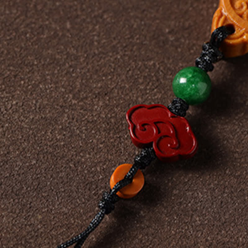 Buddha Stones Green Sandalwood Bagua Yin Yang Protection Gourd Phone Hanging Decoration - image 11